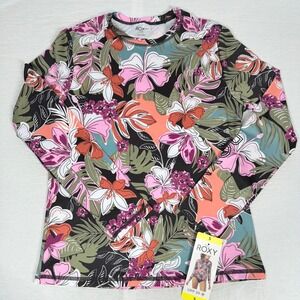 Roxy Rashguard Women Small Long Sleeve UPF‎ 50 Swim Shirt Pink Floral Multicolor